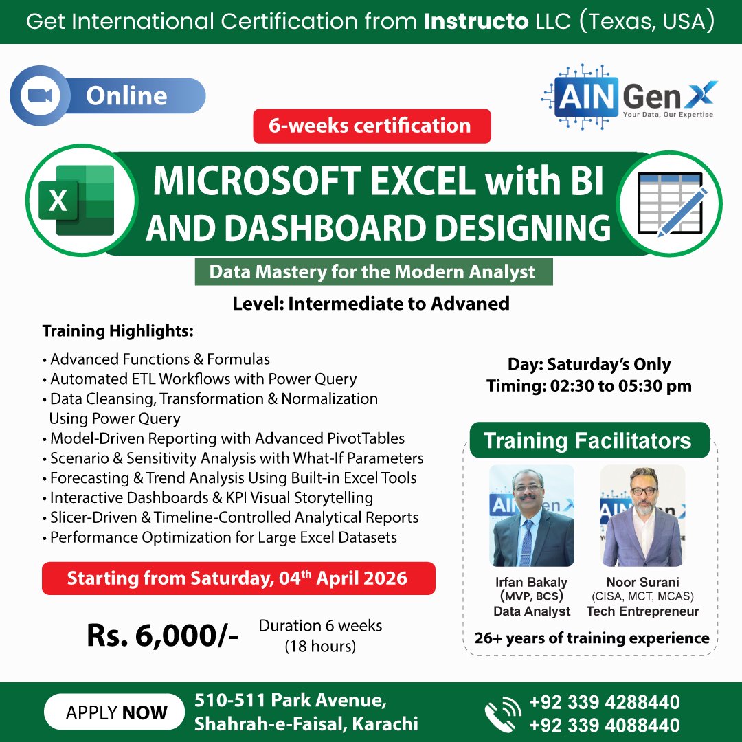 Excel for Data Analysis (BI & Dashboard Designing) - Cohort 3 - AIN GenX